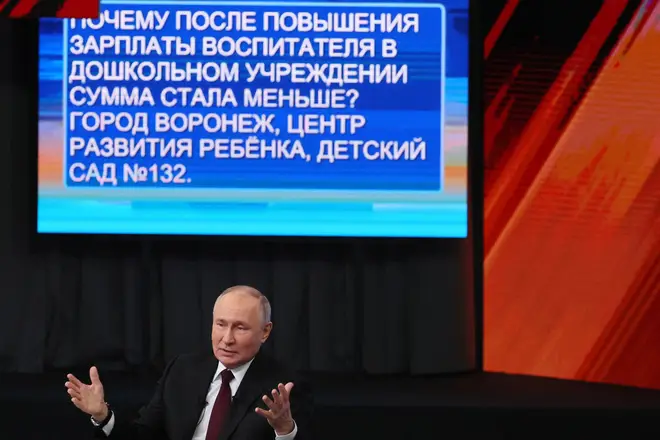 ‘Don’t run for another term’: Vladimir Putin confronted by critical texts at end-of-year news conference